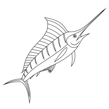 Kılıçbalığı balık silueti vektör çizimi, Marlin balık çizgisi sanat vektör tasarımı
