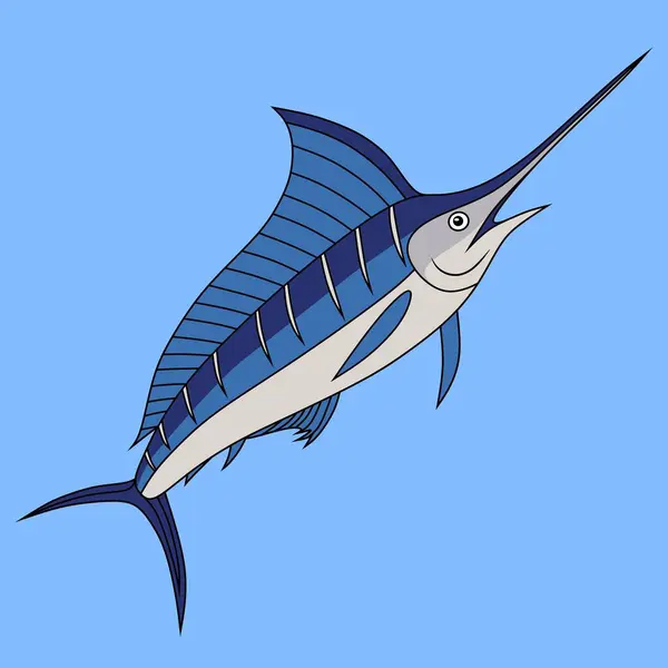 Marlin balıkçı logosu vektör çizimi. Kılıçbalığı amblemi izole edildi. Okyanus balığı logosu. Tuzlu su balıkçılık teması.