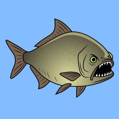 Mavi arkaplanda renkli piranha balığı çizimi izole edildi