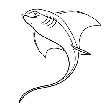 Remora 'nın çizgi sanatı, beyaz arkaplan resimlerinde izole edilmiş.