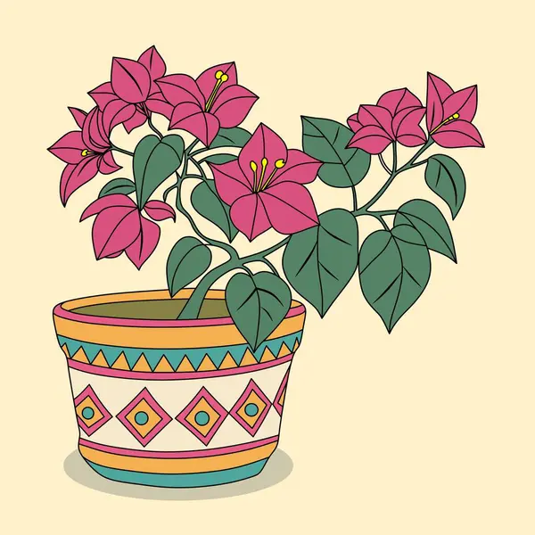 Görüntü: Bougainvillea veya Buganvilla çiçeği tomurcukları pembe ve yeşil yapraklı sarı arka planda..