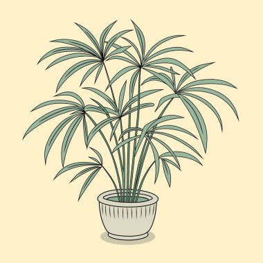 Tropik palmiye papirüsü yapraklarını yerleştir. düz renk biçiminde gerçekçi çizim.