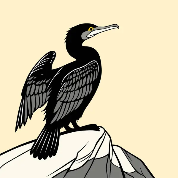 Kanatlarını kurutan bir karabatak resim silueti tasarım vektör sanatı ve illüstrasyonu