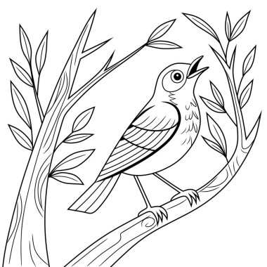 Beyaz arkaplanı olan bülbül silueti çizgisi çizimi