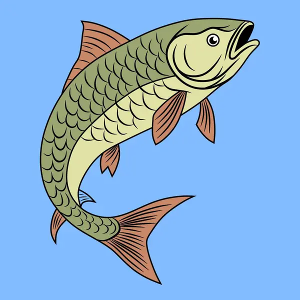 Detaylı pulları ve yüzgeçleri olan bir mahkahin balığı tasviri. Gerçekçi yorumlamaya ve parlak renklere odaklan.