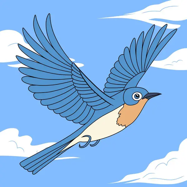 Güzel bir Mavi Sinek Avcısı (Tledekan Gunung) bulutların arasında kanatları açık uçar, doğa severler ve tropikal kuş temalı çizimler için mükemmeldir..