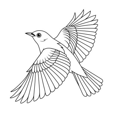 Kanatları açık bir şekilde uçan Portakal Kafalı Ot 'un stilize edilmiş sanat eseri. Boyama sayfaları, dövme tasarımları ya da kuş temalı çizimler için harika..