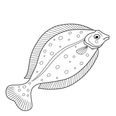 Siyah beyaz çizgili zarif bir tablo benekli bir pisi balığını tasvir ediyor. Boyama sayfaları, deniz eğitimi veya deniz temalı grafik tasarımı için ideal.