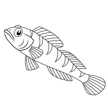 Çizgili gövdesi ve detaylı yüzgeçleri olan siyah ve beyaz bir keçi balığı çizgisi. Boyama sayfaları, deniz eğitimi ya da okyanus temalı dekoratif tasarımlar için harika..