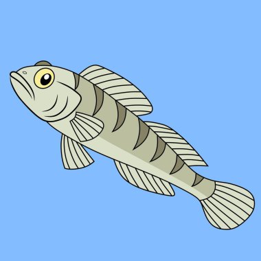 Yüzgeçli ve çizgili bir keçi balığının şirin çizgi film çizimi. Deniz temalı tasarımlar, çocuk kitapları veya eğitim içeriği için mükemmel..