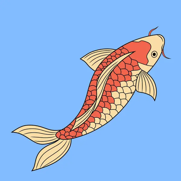 Açık mavi arka planda izole edilmiş kalın çizgili ve ayrıntılı yüzgeçli bir sazan balığının renkli vektör çizimi. Deniz temalı tasarımlar için ideal.