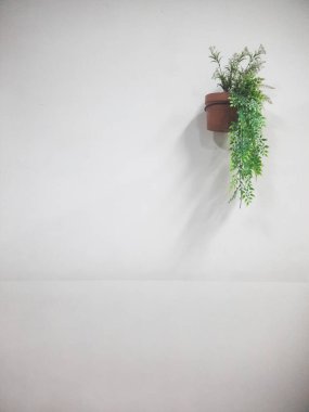 Sade bir duvara yapışan ve dekore edilen bir tencere.  
