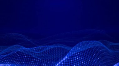 Parlak çizgiler ve noktalarla soyut dalga arkaplanı. Dijital veri kavramı. 3d canlandırma döngüsü canlandırılıyor