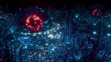 Fütürist bilim kurgu şehri ayrıntılı döngü canlandırmalı arkaplan