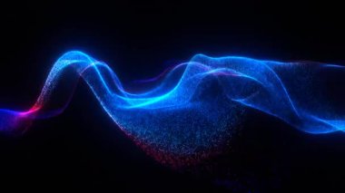 Dalga ve parçacıkların soyut arkaplanı. dijital dinamik parçacıklar. 3D görüntüleme. 3d döngü canlandırılmış soyut arkaplan.