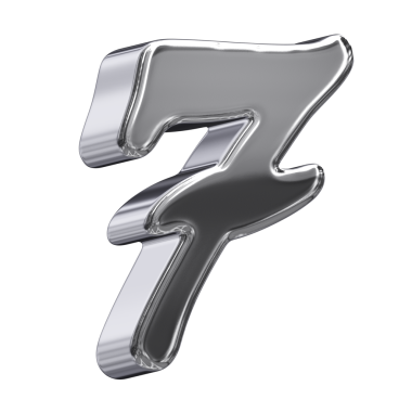 Zarif ve şık bir 3 boyutlu 7 numara, titizlikle cilalanmış gümüş kromdan yapılmış. Bu sayının yansıtıcı yüzeyi ve ince çizgileri modern ve lüks bir estetik yaratarak tasarım projeleri ve tabela için mükemmel hale getiriyor.