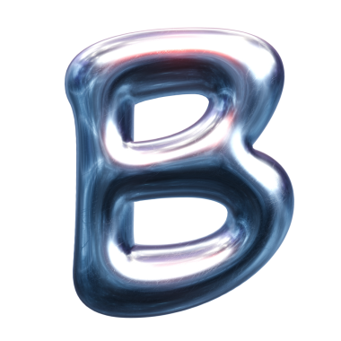 Kromdan yapılmış b harfi ile 3D görüntüle