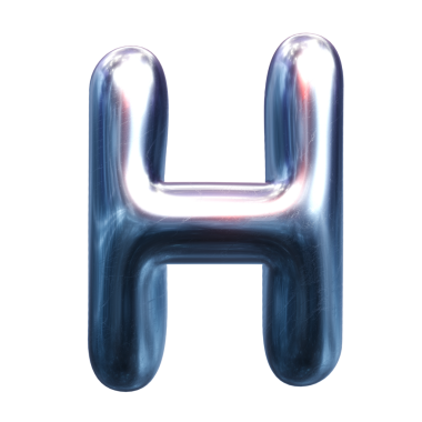 H harfi balon yazı tipi. Kromdan yapılmış 3D görüntüleme