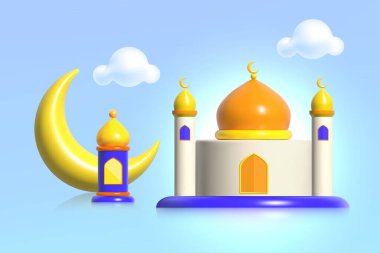 Ramazan 3D Şirin Çizimler. Müslüman Bayramını Kutsa Sancağını