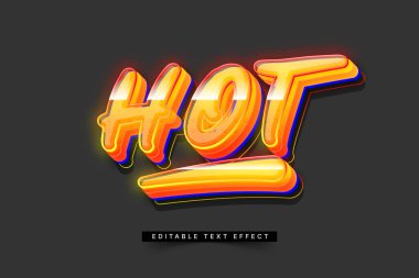 Herhangi bir tasarım, düzenlenebilir vektör tipografi efekti için 3d yazı tipi olan sıcak ve havalı sözcük metni