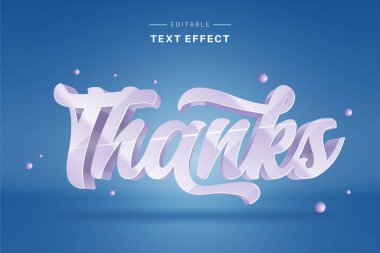 Teşekkürler, 3d etkisi metin, vektör düzenlenebilir tipografi efekti