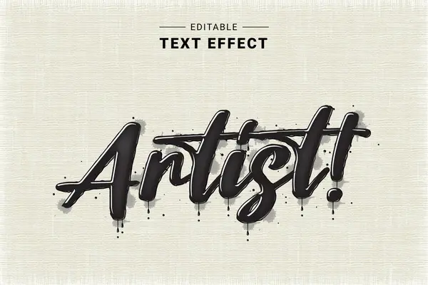 siyah mürekkep düzenlenebilir metin efekti, vektör illüstrasyonu, elle çizilmiş metin içeren vintage arkaplan