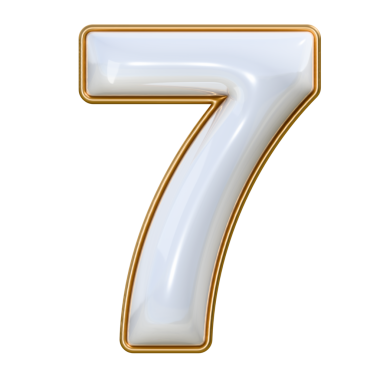 7 numara, 7 altın yazı tipi beyaz arkaplanda izole edildi