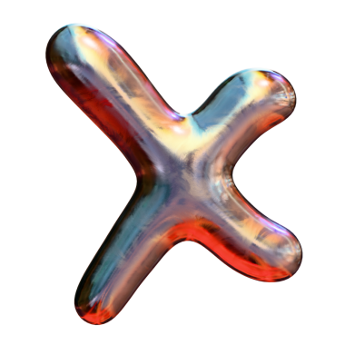 x parlak metalik krom biçiminde harf