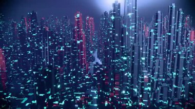 Gelecekçi Şehir Döngüsü Canlandırması Neon Skyline Arkaplan Hareketi