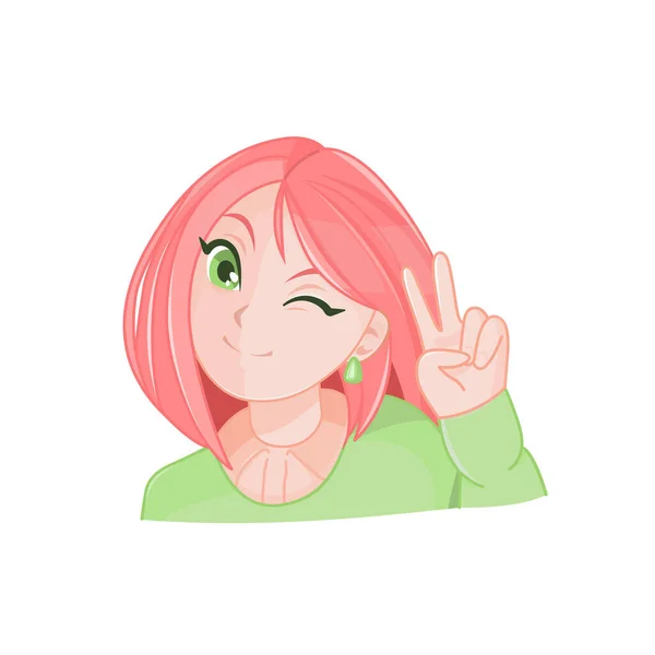 Anime Fille Avec Des Cheveux Roses Montrer Signe — Image vectorielle