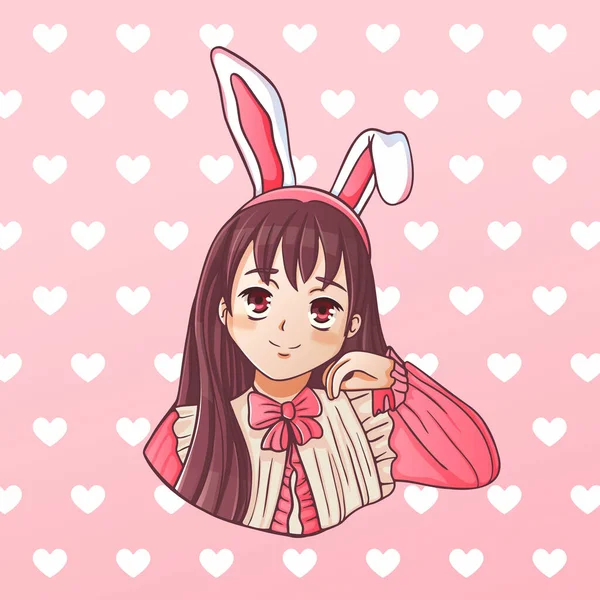 Zeichentrick Anime Mädchen Mit Kaninchenohren — Stockvektor