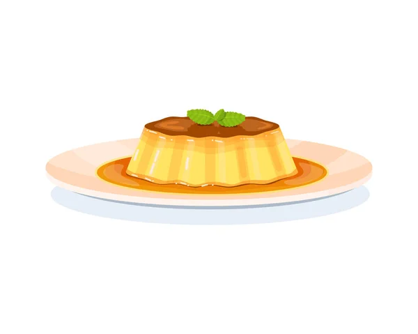 Dessertflan Oder Pudding Mit Karamell Vektor Illustration Isoliert Auf Weißem — Stockvektor