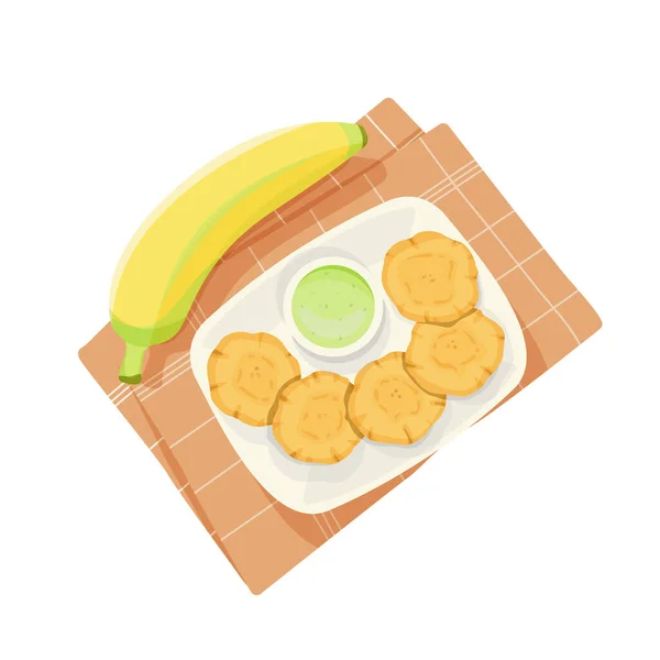 Bovenaanzicht Van Gebakken Bananen Tostones Latijns Amerikaanse Keuken Nationale Keuken — Stockvector