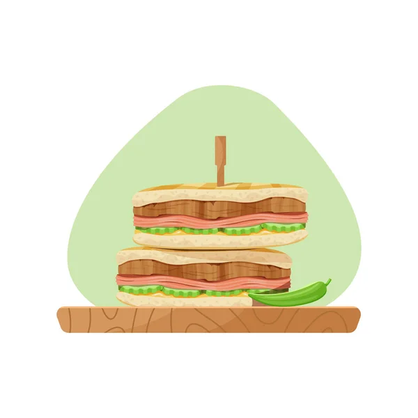Sandwich Cubano Con Asado Cerdo Mostaza Ilustración Vectorial — Vector de stock