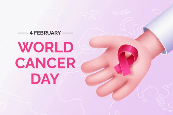 Journée Mondiale Cancer Main Avec Ruban Illustration Vectorielle — Image vectorielle