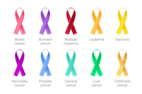 Set Von Bändern Krebs Krebs Bewusstseinsbänder Vektor Illustration — Stockvektor