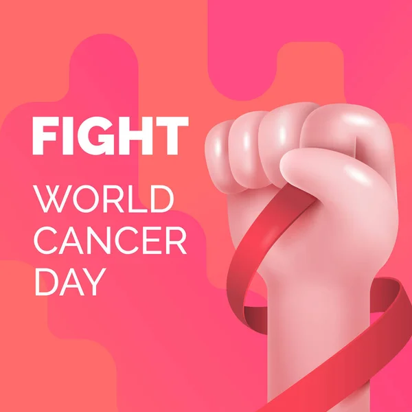 Journée Mondiale Cancer Main Avec Ruban Illustration Vectorielle Bannière Carrée — Image vectorielle