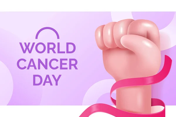 Journée Mondiale Cancer Main Avec Ruban Illustration Vectorielle Bannière Rectangulaire — Image vectorielle