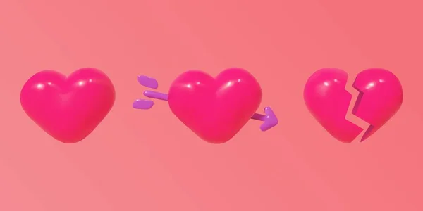 Desenhos Animados Corações Vetoriais Coração Com Flecha Coração Partido Amor — Vetor de Stock