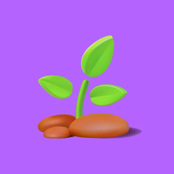 緑の芽が土で成長する 3Dレンダリング ベクトル図 — ストックベクタ