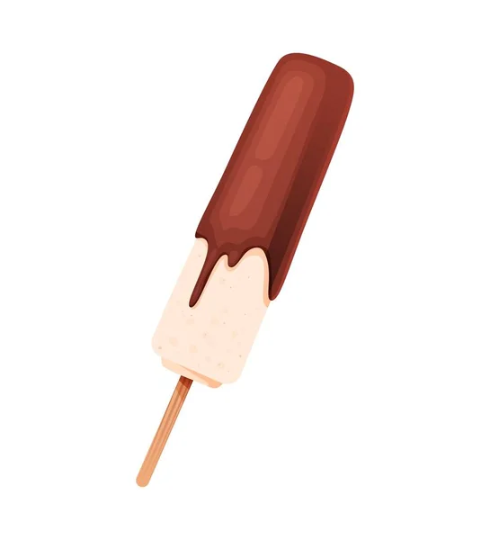 Ice Cream Chocolate Glaze Stick Vector Illustration White Background — Stock Vector