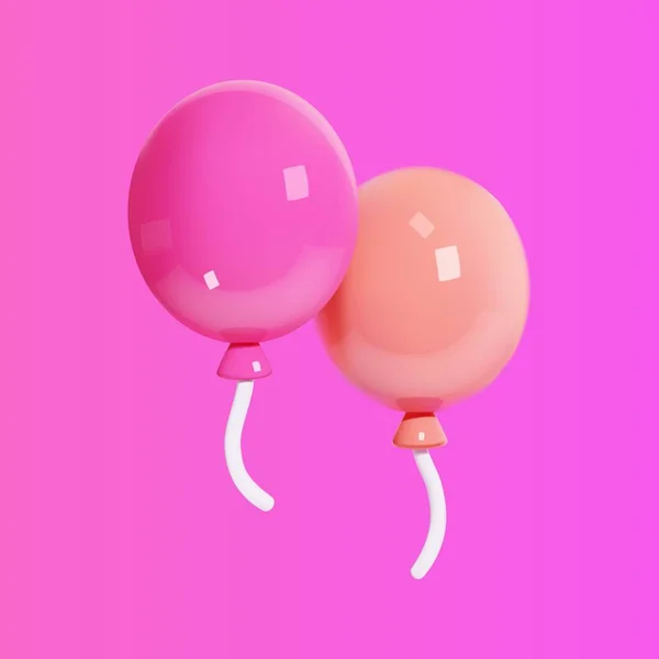 Zwei Luftballons Vektor Symbol Lila Und Orangefarbene Einfache Luftballons Geburtstagsdesign — Stockvektor