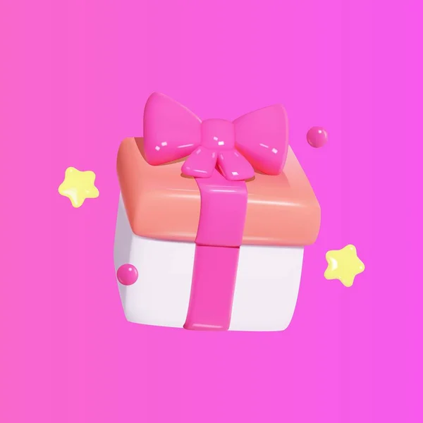 Gift Box Pink Ribbon Bow Vector Icon Render Flying Modern — Stock Vector