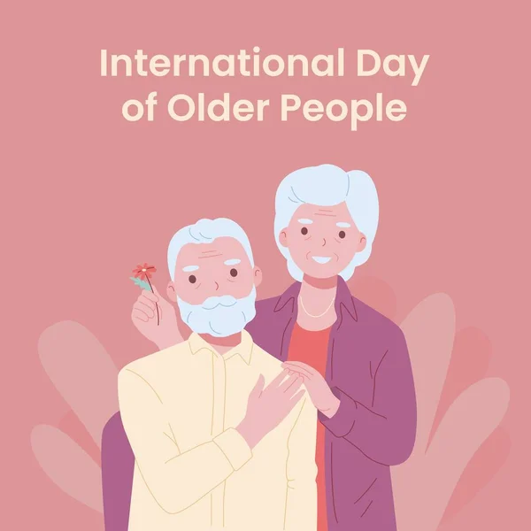 Üdvözlőlap Idősebb Boldog Párral Idősek Nemzetközi Napja Lapos Vektor Illusztráció — Stock Vector