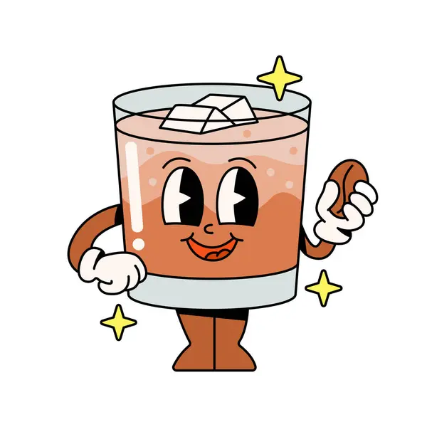 Havalı tarzda soğuk kahve karakteri beyaz arka planda izole edilmiş. Vektör illüstrasyonu.