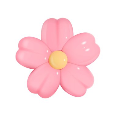 Beyaz arka planda 3 boyutlu minimalist pembe sakura çiçeği. Vektör illüstrasyonu