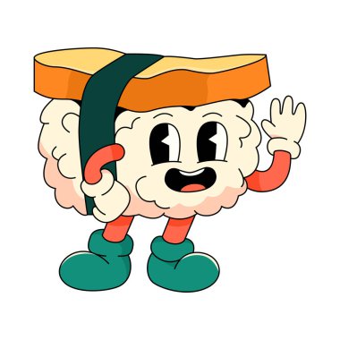 Beyaz bir arka planda izole edilmiş eski moda şirin suşi karakteri. Vektör illüstrasyonu.