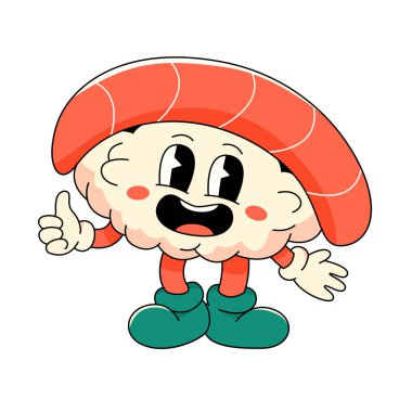 Beyaz bir arka planda izole edilmiş eski moda şirin suşi karakteri. Vektör illüstrasyonu.