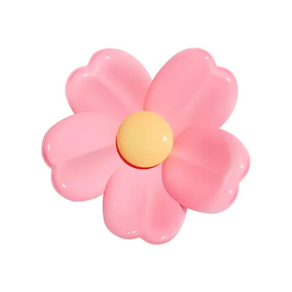 Sarı merkezli 3D Tek Renkli Pembe Çiçek. Beyaz arkaplanda vektör illüstrasyonu.