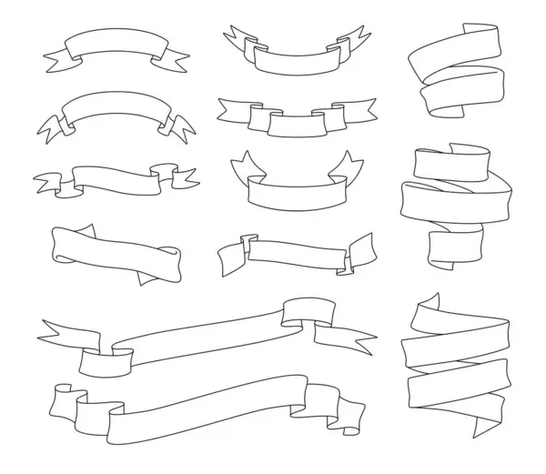 Boş klasik kurdele pankartı seti. Çeşitli tasarım amaçları için uygun basit çerçevelerin toplanması. Vektör çizgisi çizimi izole edildi.